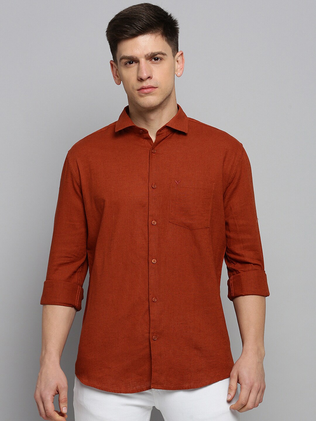 

SHOWOFF Classic Spread Collar Cotton Casual Shirt, Rust