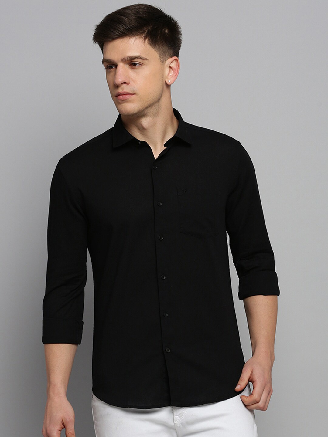 

SHOWOFF Classic Spread Collar Cotton Casual Shirt, Black