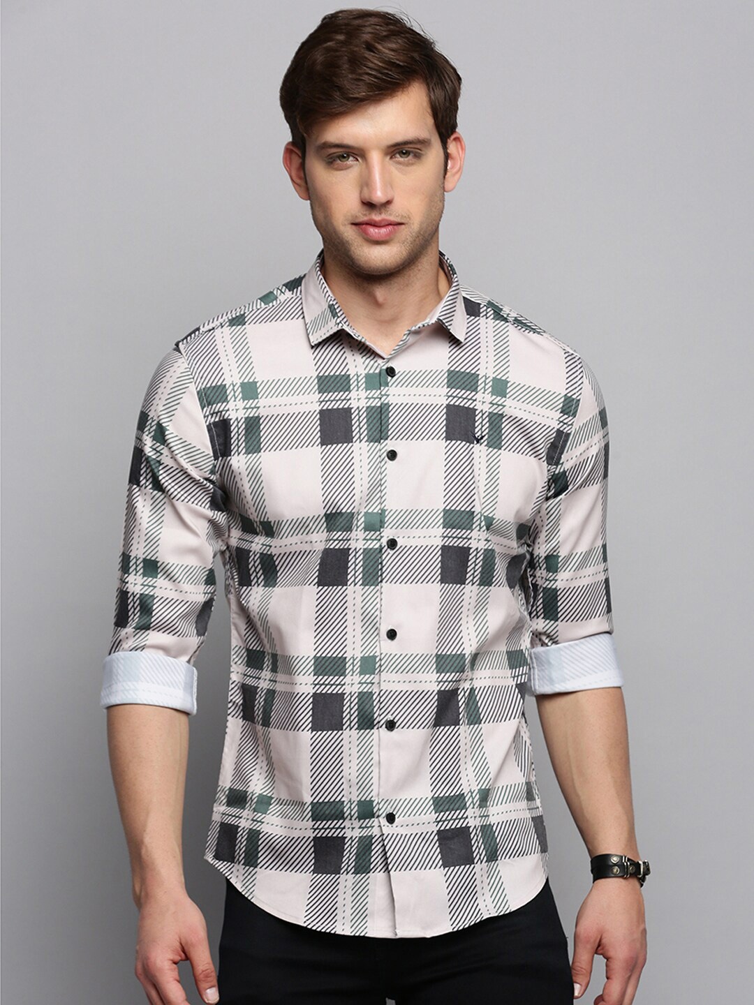 

SHOWOFF Checks Cotton Casual Shirt, Beige