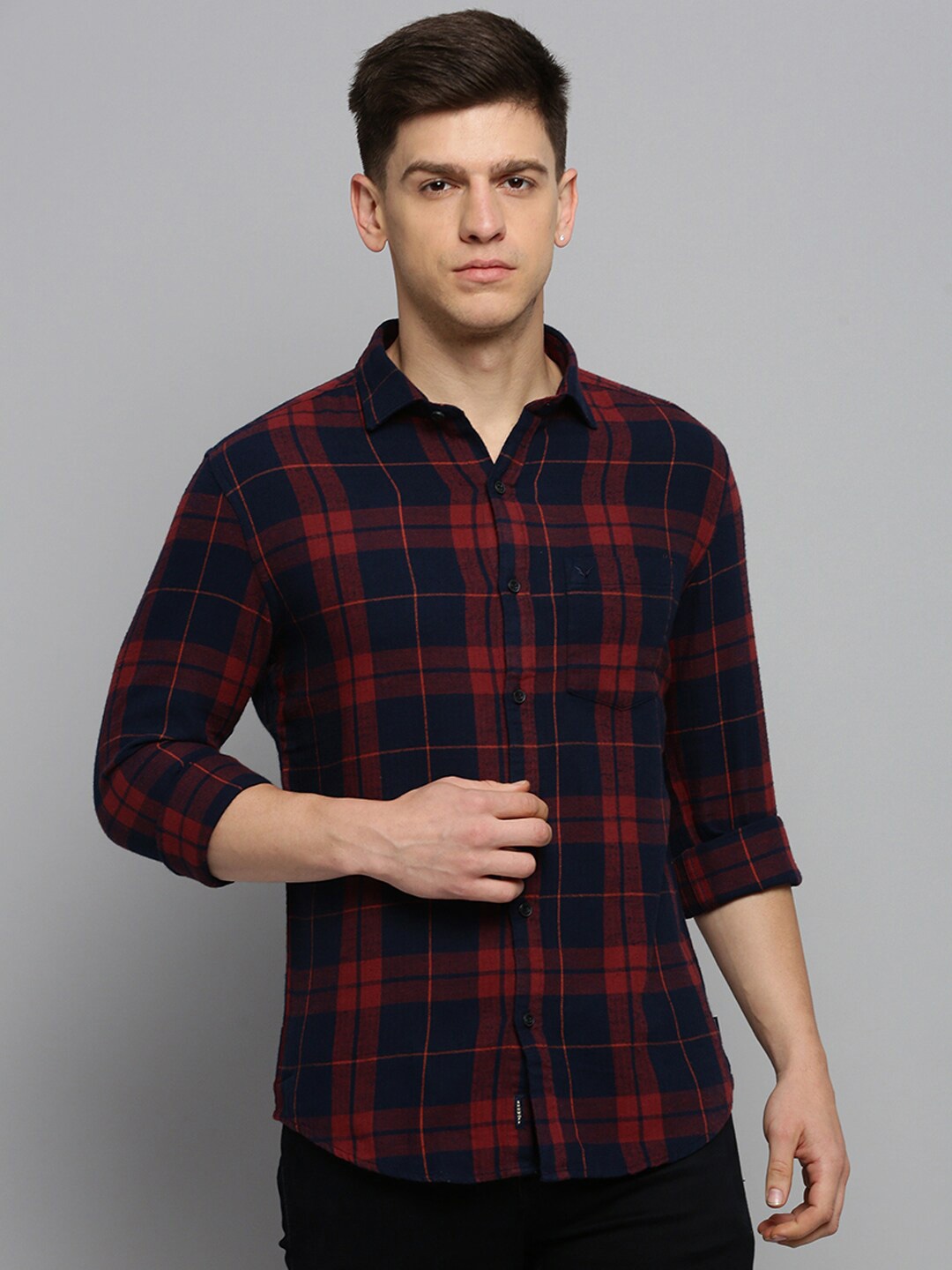 

SHOWOFF Classic Spread Collar Tartan Checked Cotton Casual Shirt, Rust