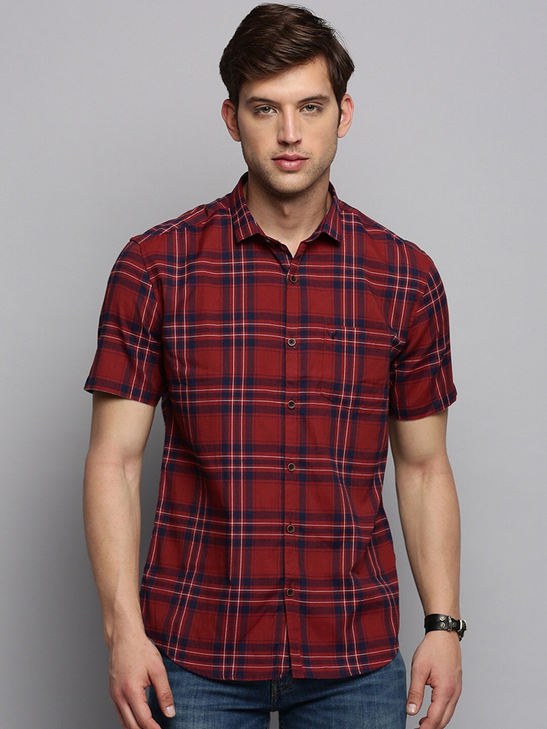 

SHOWOFF Classic Tartan Checks Checked Cotton Casual Shirt, Maroon