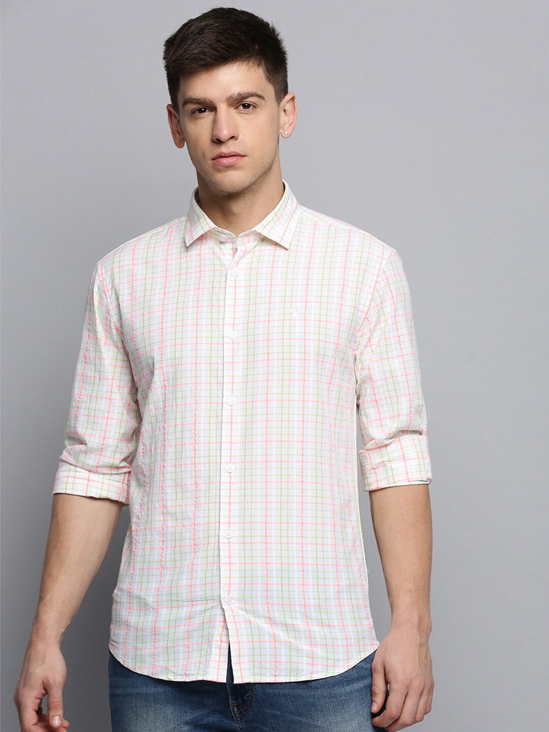 

SHOWOFF Tartan Checks Classic Fit Cotton Casual Shirt, White