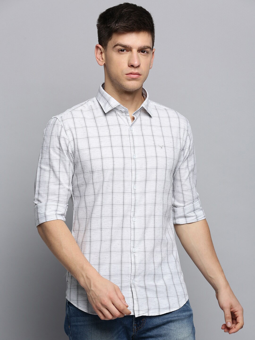 

SHOWOFFWindowpane Checks Cotton Casual Shirt, Grey melange