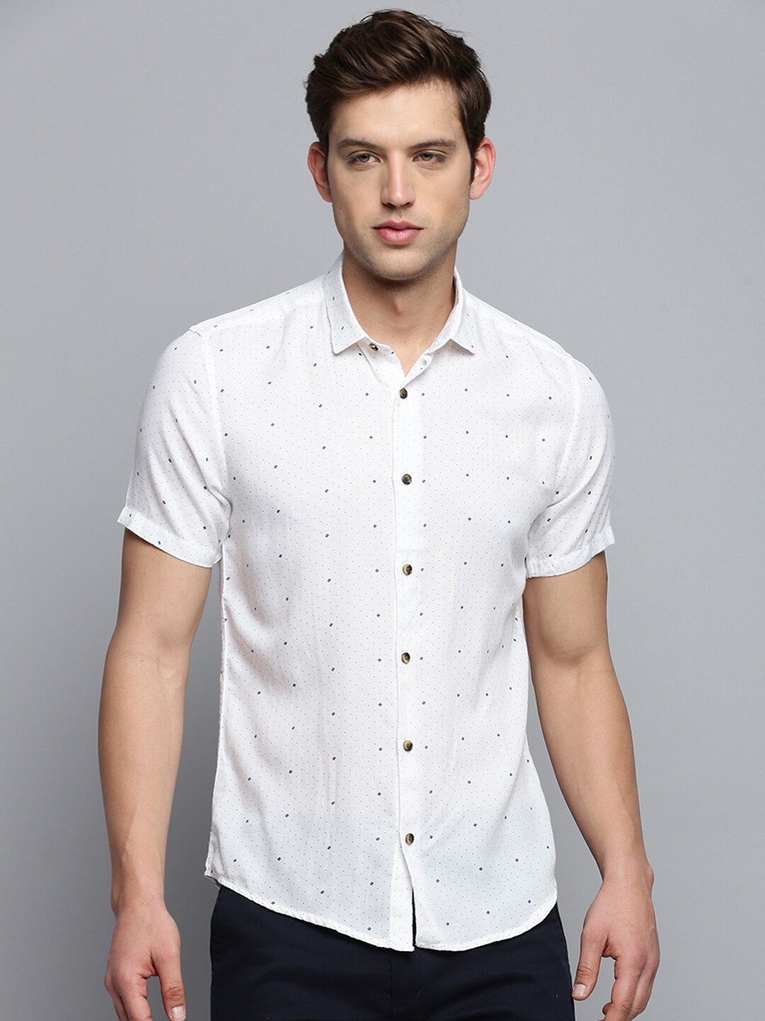 

SHOWOFF Micro Ditsy Printed Linen Casual Shirt, White