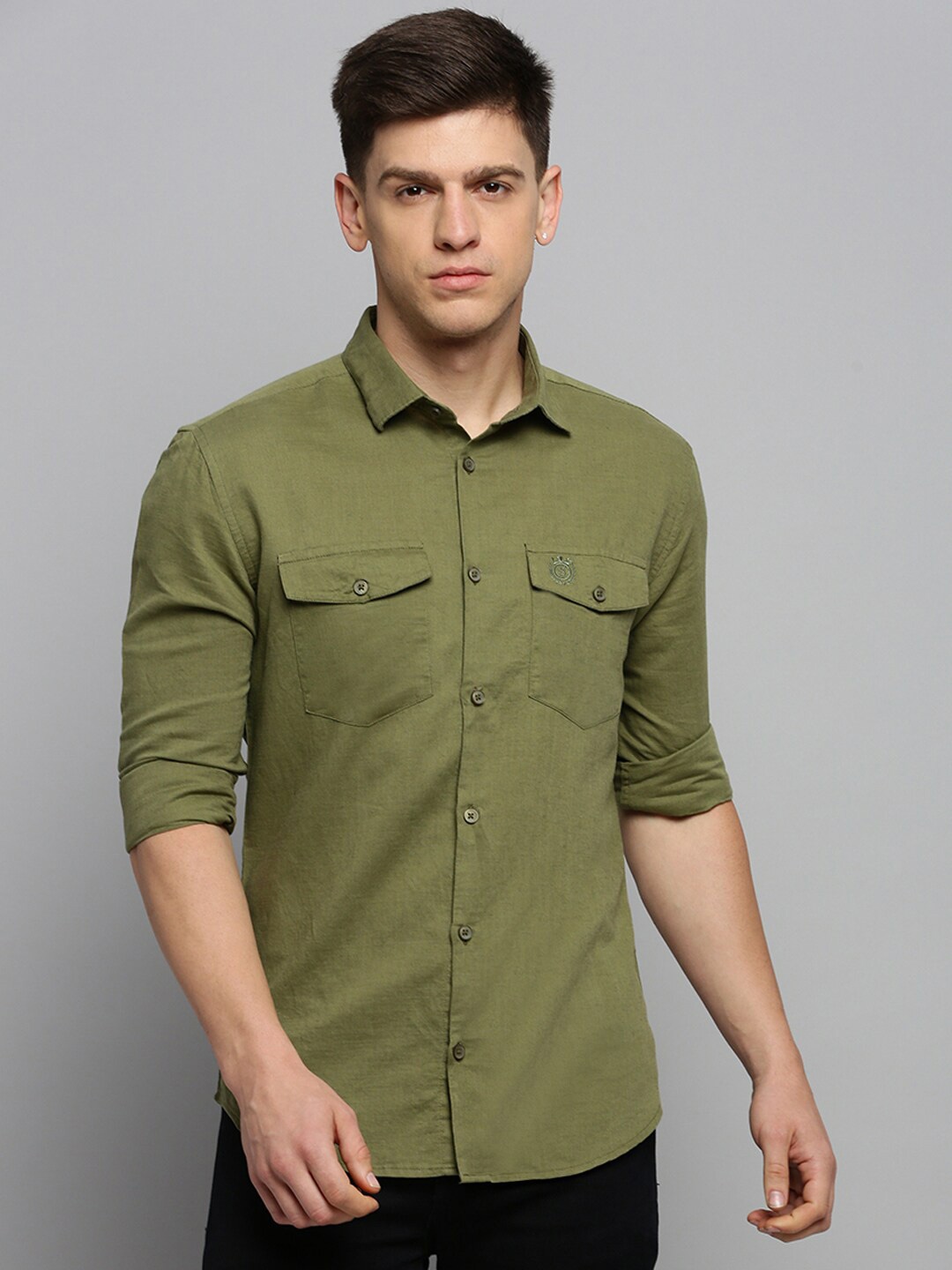 

SHOWOFF Classic Flap Pocket Casual Cotton Shirt, Olive