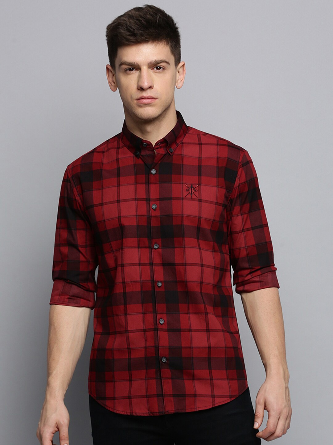 

SHOWOFF Tartan Checks Cotton Casual Shirt, Maroon