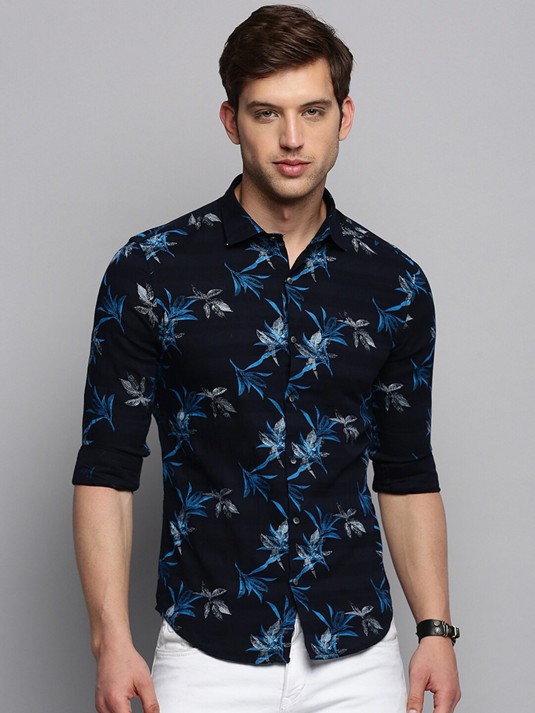 

SHOWOFF Classic Printed Casual Cotton Shirt, Navy blue