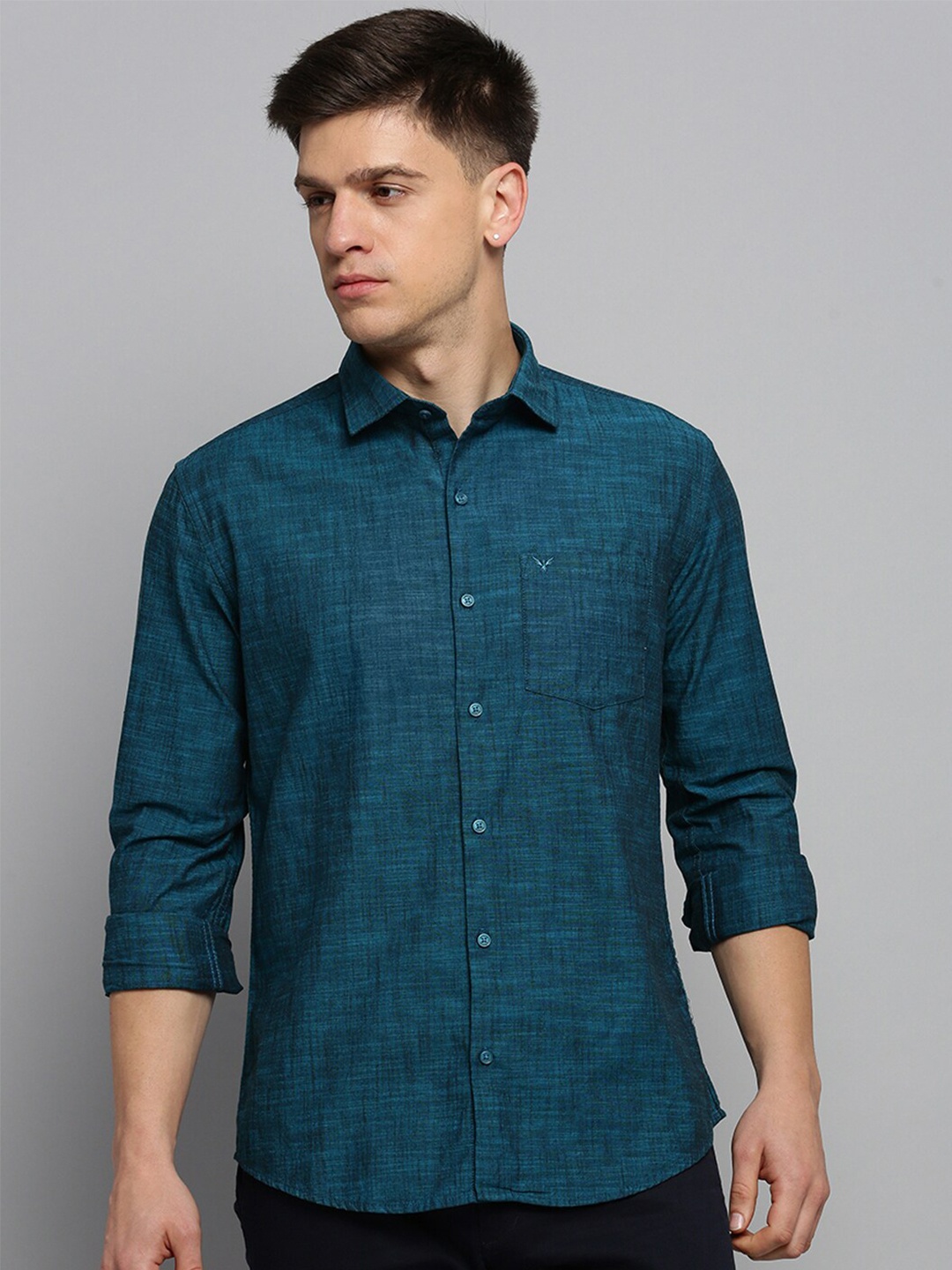 

SHOWOFF Spred Collar Classic Formal Cotton Shirt, Teal