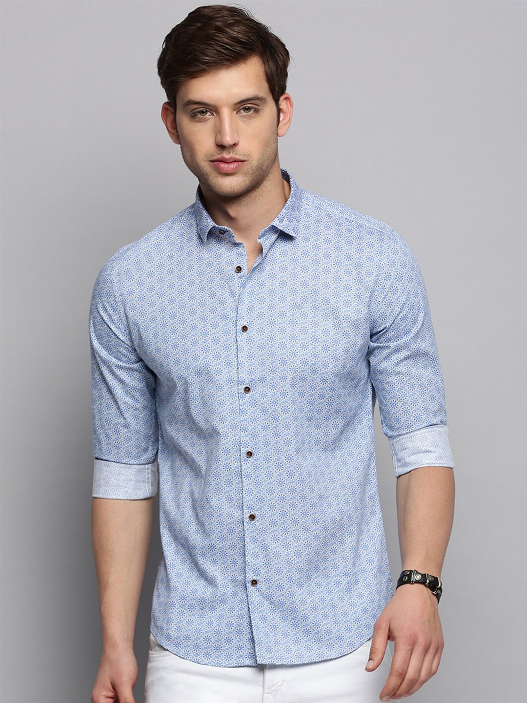 

SHOWOFF Classic Floral Printed Cotton Casual Shirt, Blue