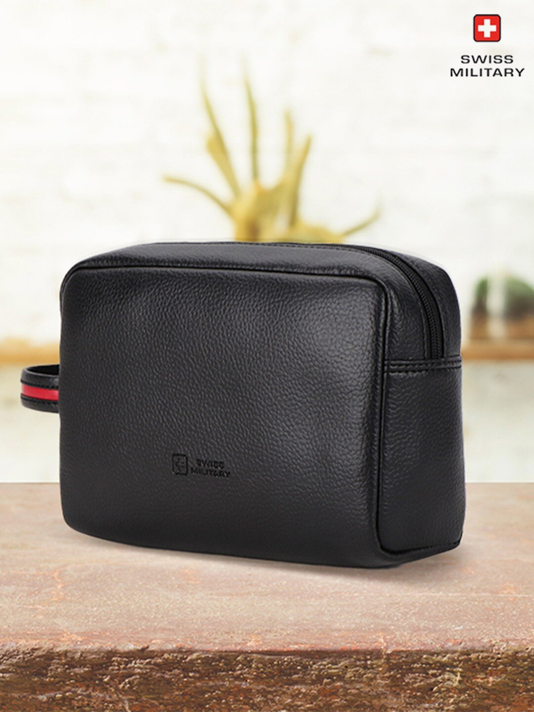 

SWISS MILITARY Multi Purpose Leather Travel & Cosmetic Pouch, Black