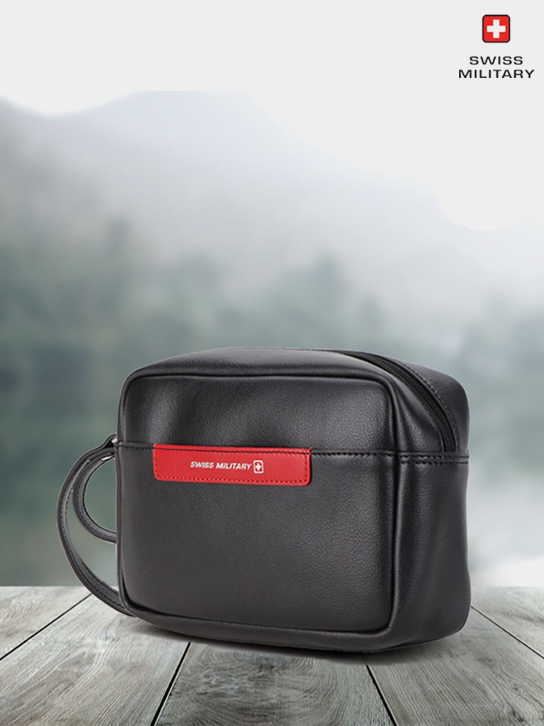 

SWISS MILITARY Men Multi Purpose Leather Travel Pouch, Black