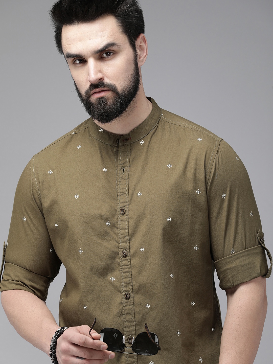 

The Roadster Life Co. Pure Cotton Printed Casual Shirt, Olive