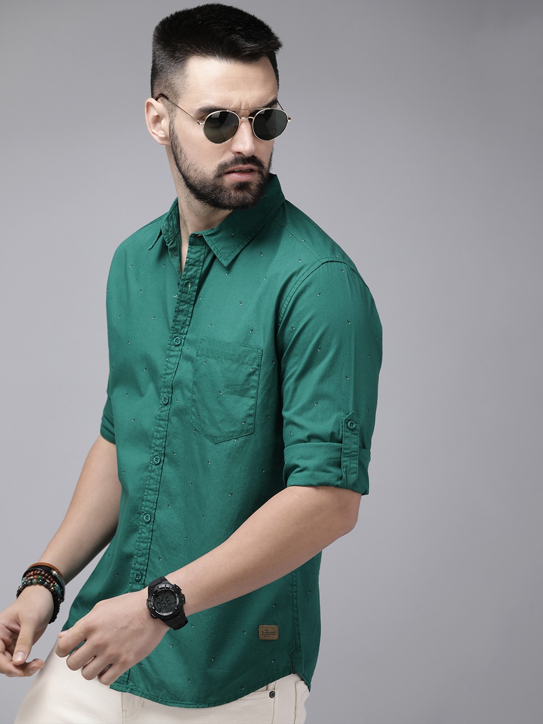 

The Roadster Life Co. Geometric Printed Pure Cotton Casual Shirt, Green