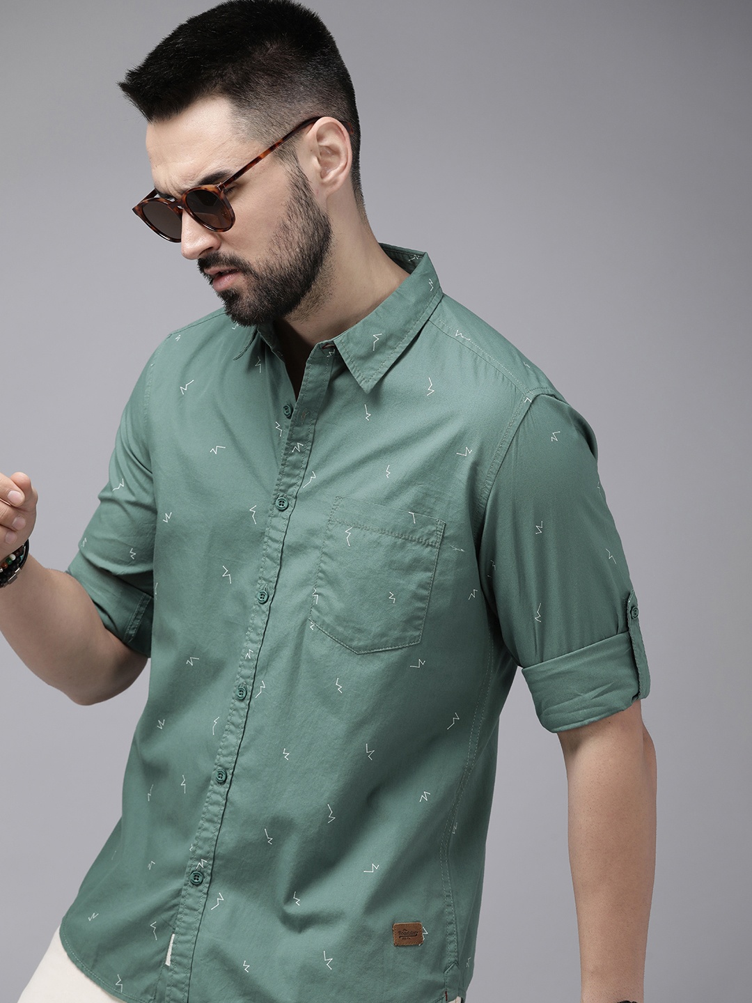 

The Roadster Life Co. Printed Pure Cotton Casual Shirt, Green