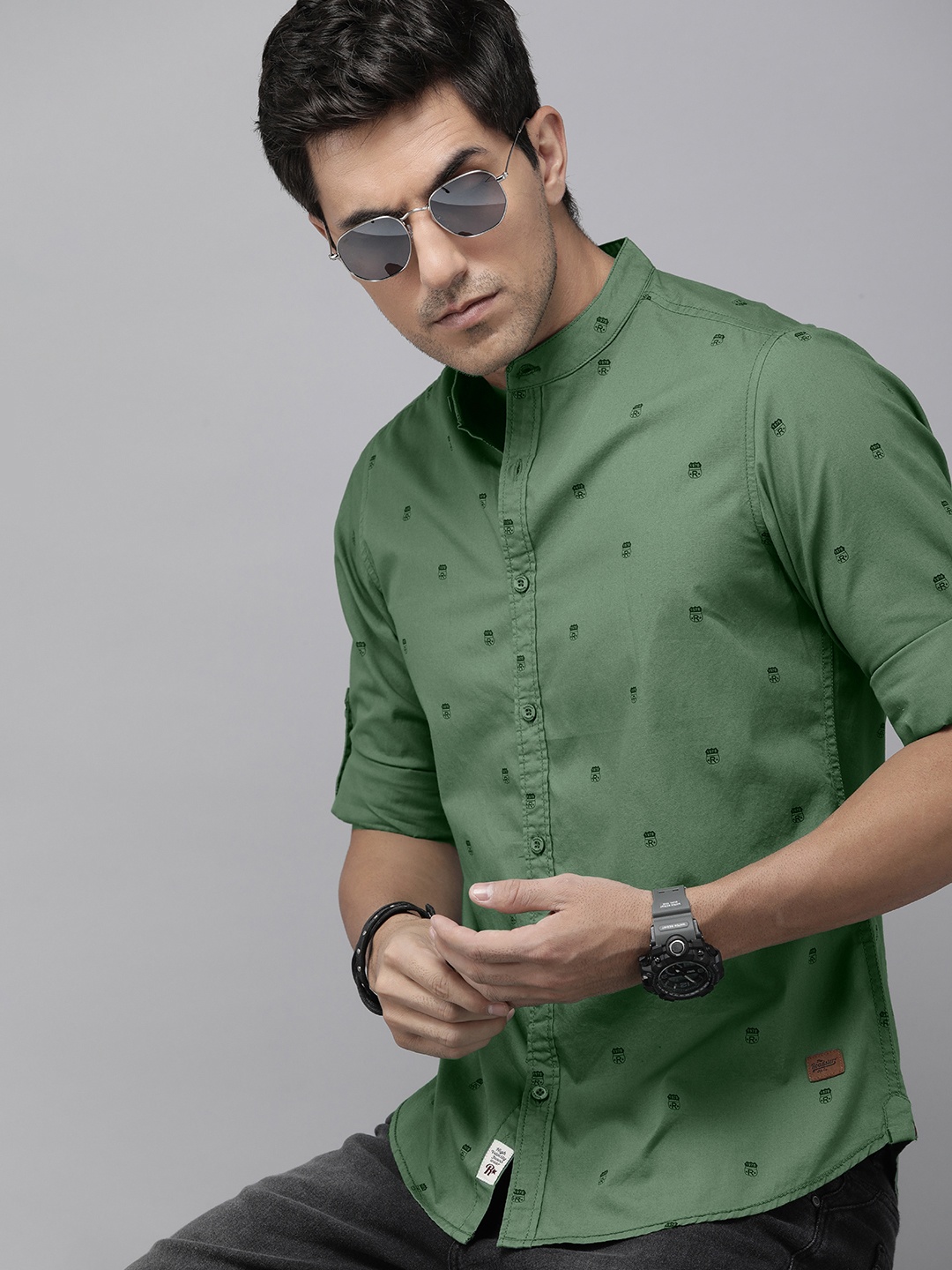 

The Roadster Life Co. Printed Pure Cotton Casual Shirt, Green