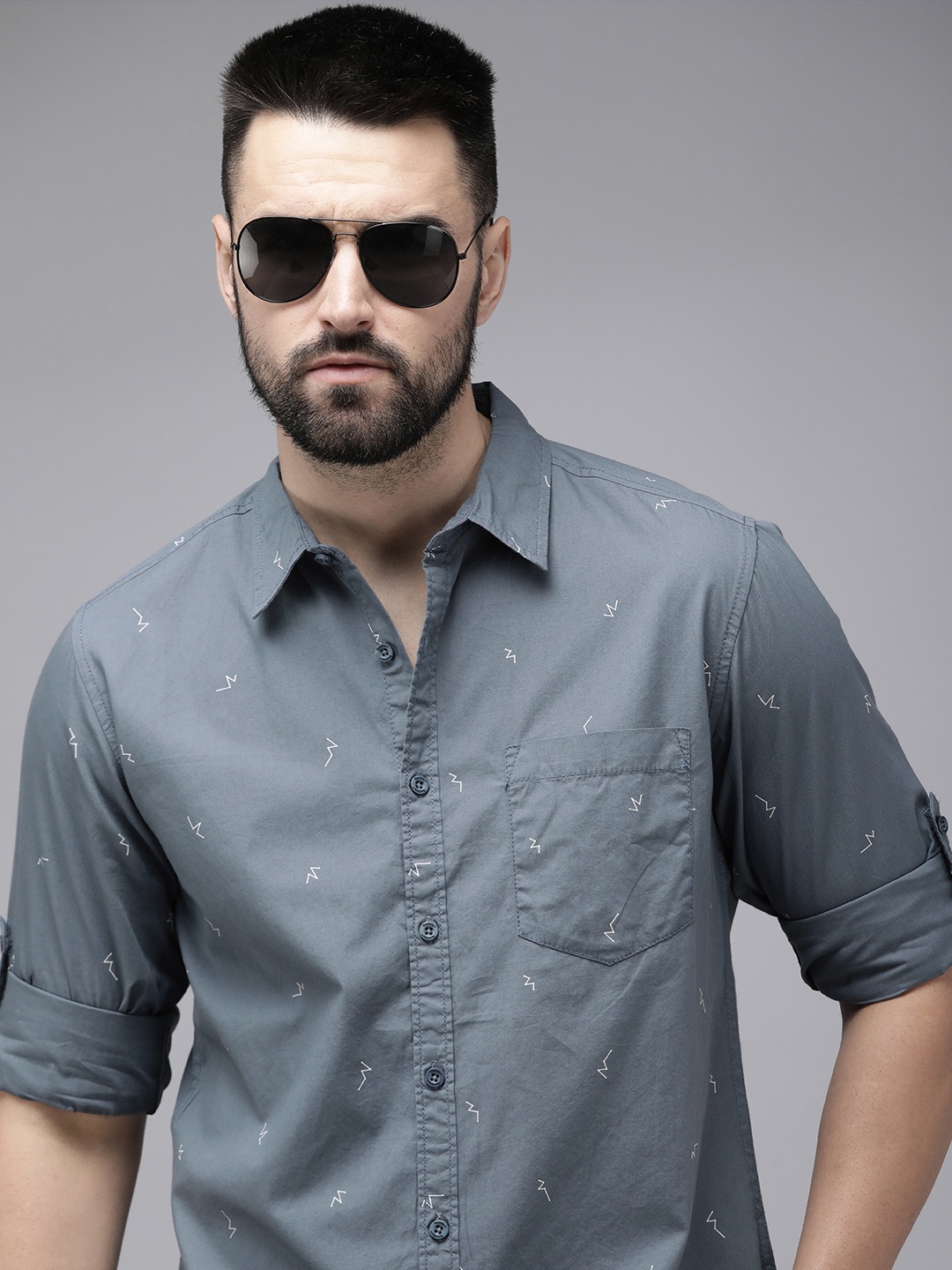 

The Roadster Life Co. Printed Pure Cotton Casual Shirt, Grey