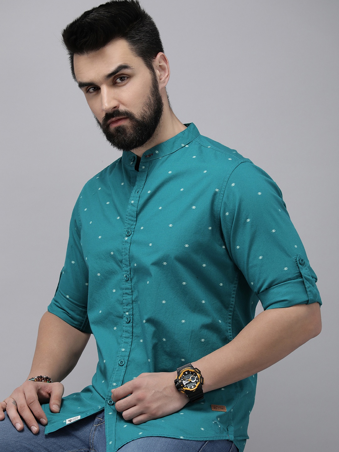 

The Roadster Life Co. Pure Cotton Printed Casual Shirt, Green