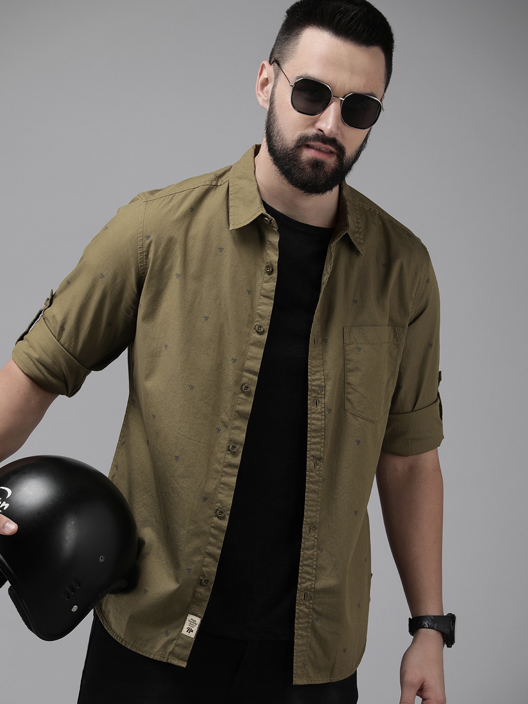 

The Roadster Life Co. Pure Cotton Opaque Casual Shirt, Olive