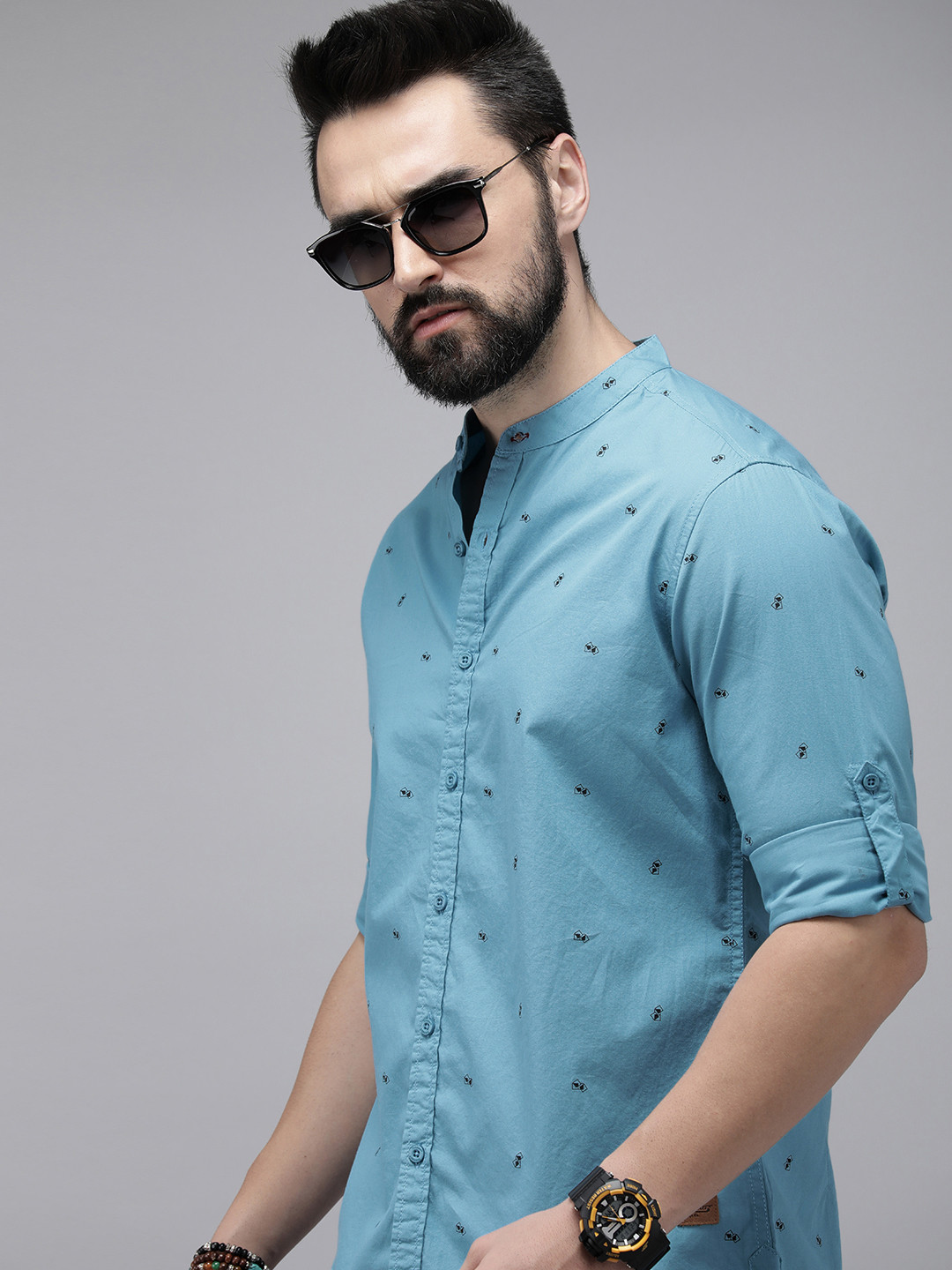 

The Roadster Life Co. Pure Cotton Printed Casual Shirt, Blue