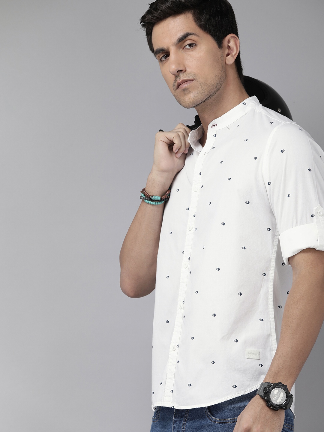 

The Roadster Life Co. Printed Pure Cotton Casual Shirt, White