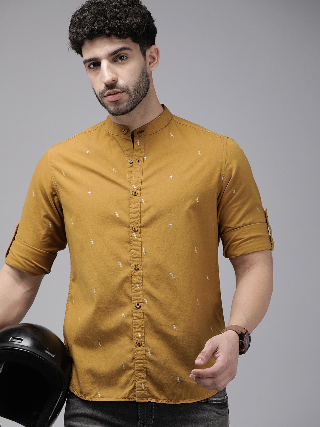 

The Roadster Life Co. Geometric Printed Pure Cotton Casual Shirt, Mustard