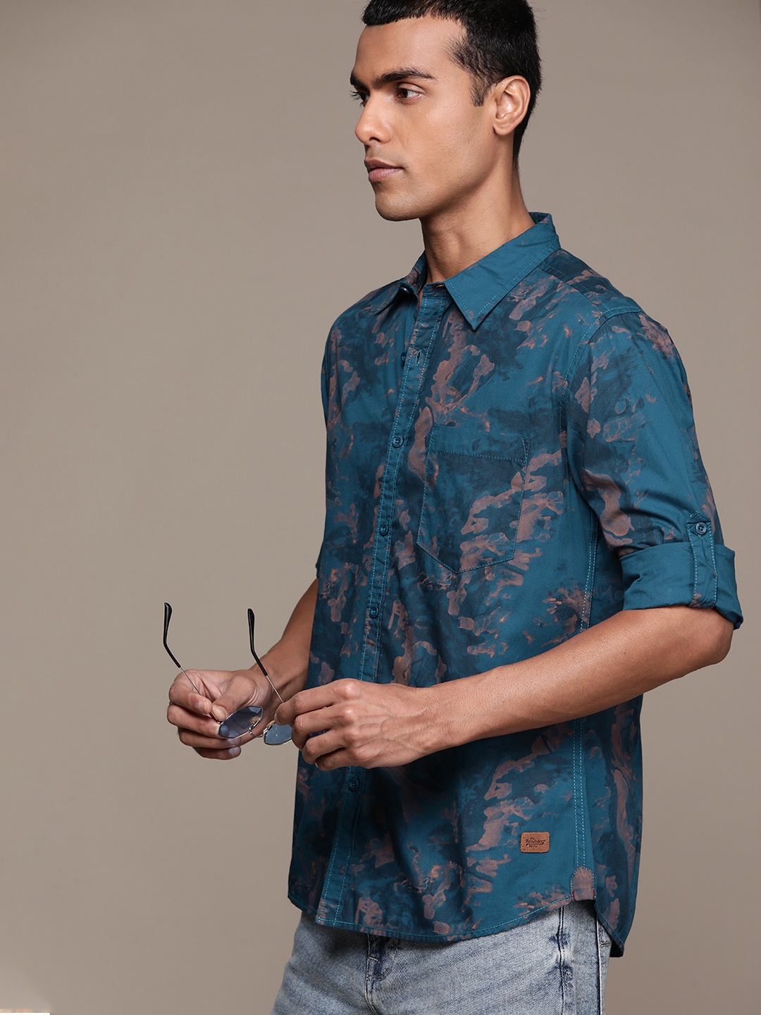 

The Roadster Lifestyle Co. Pure Cotton Printed Casual Shirt, Teal