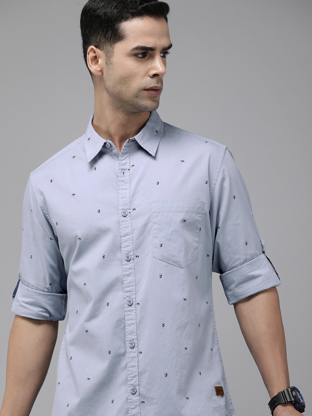 

The Roadster Life Co. Geometric Printed Pure Cotton Casual Shirt, Blue