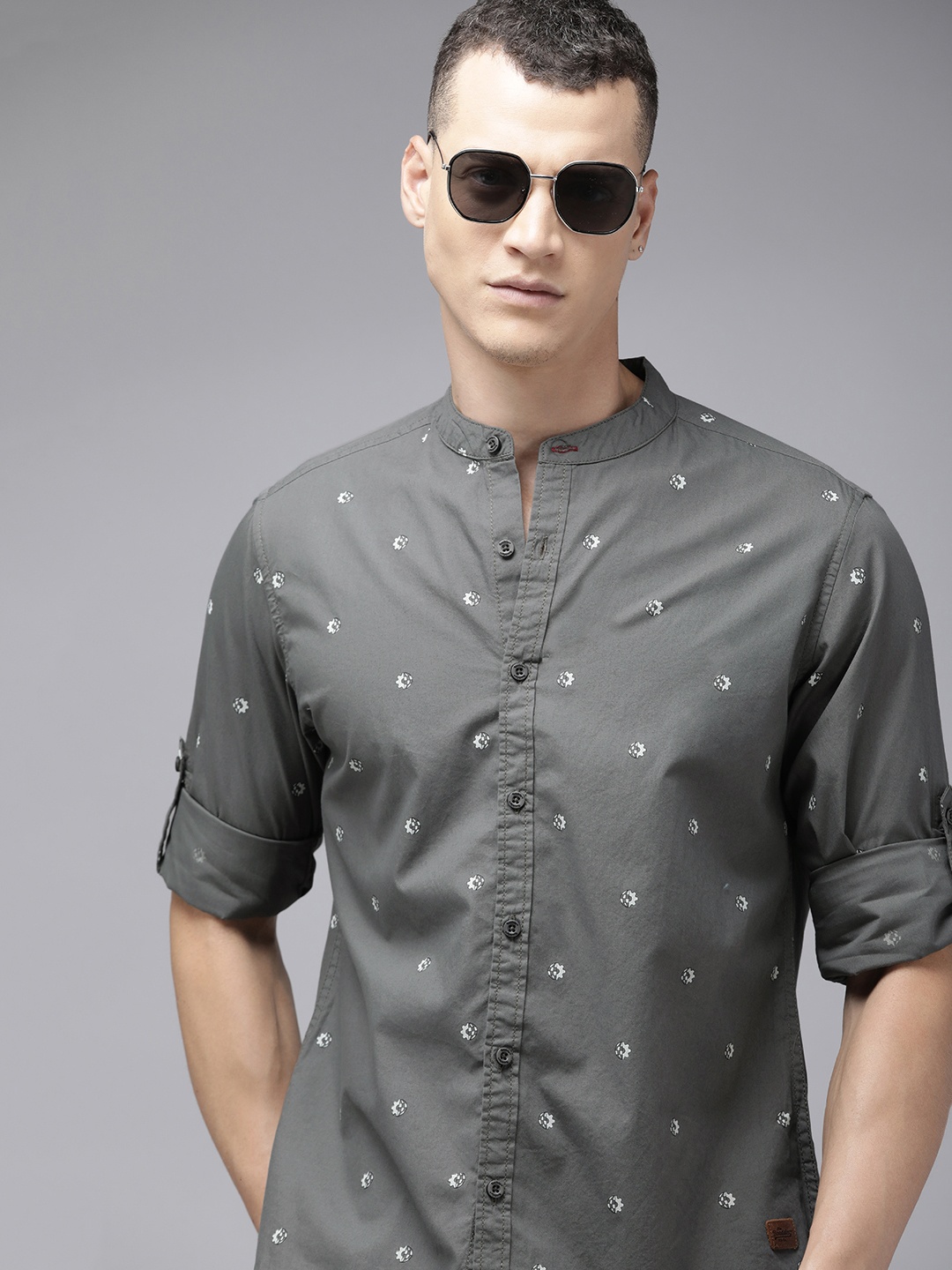 

The Roadster Life Co. Printed Pure Cotton Casual Shirt, Grey
