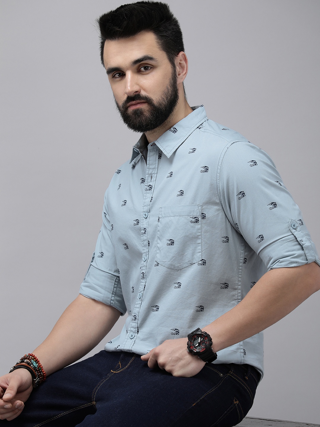 

The Roadster Lifestyle Co. Men Pure Cotton Typography Printed Casual Shirt, Blue