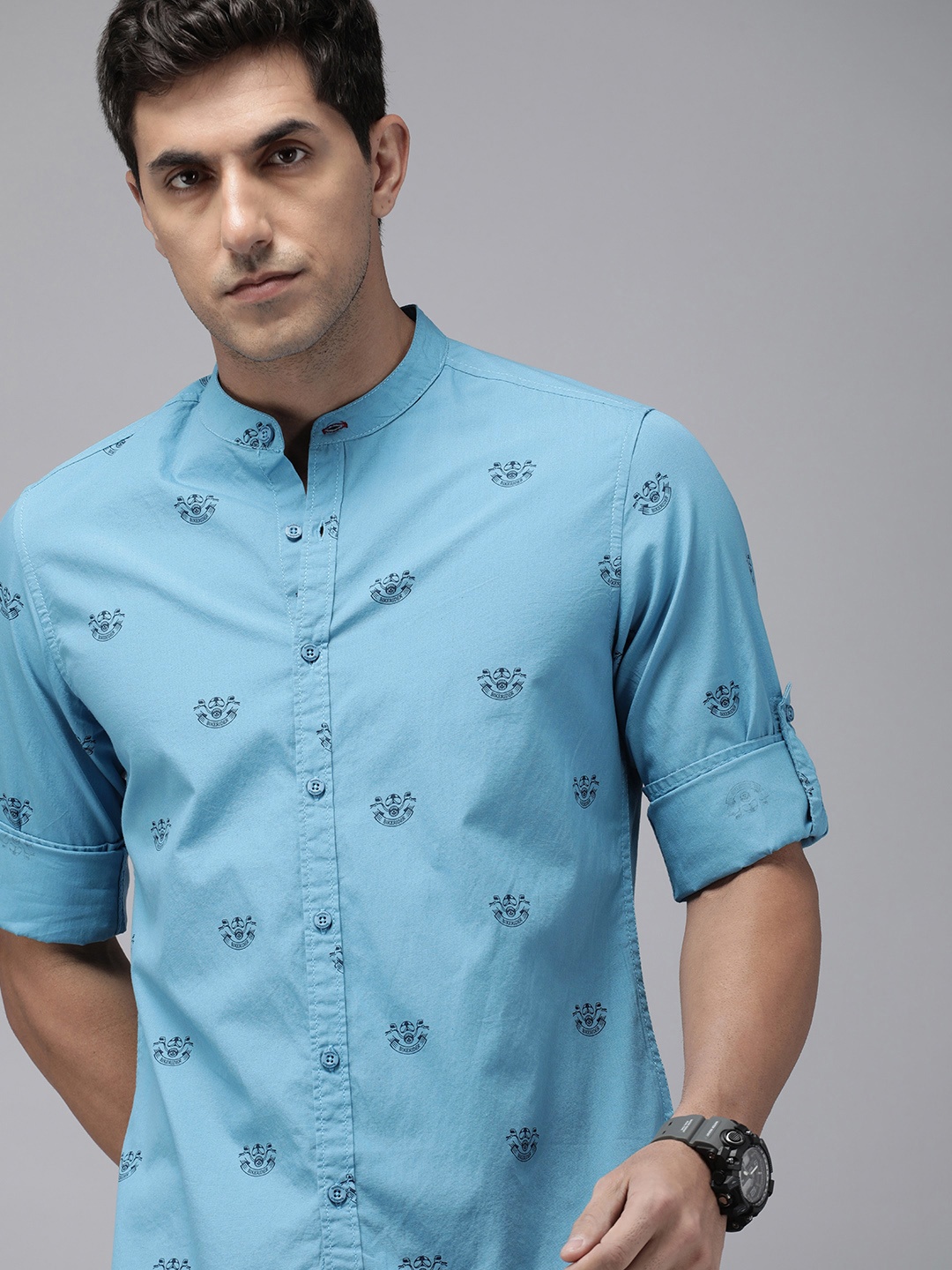 

The Roadster Lifestyle Co. Men Pure Cotton Opaque Printed Casual Shirt, Blue