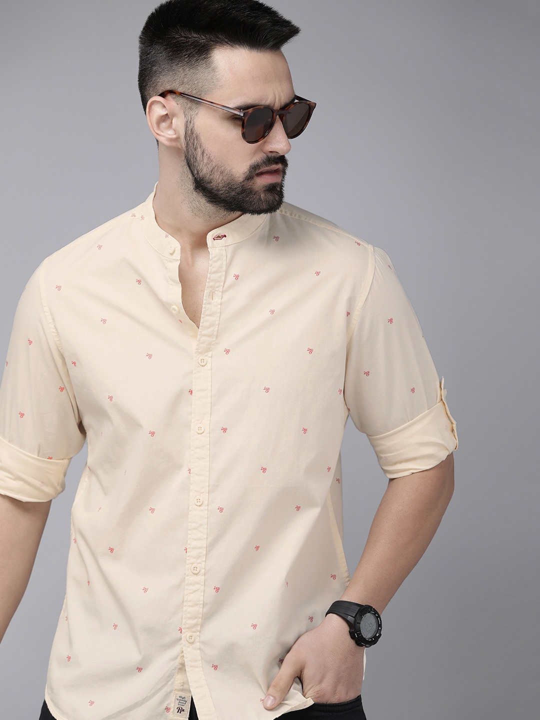 

The Roadster Life Co. Printed Pure Cotton Casual Shirt, Cream