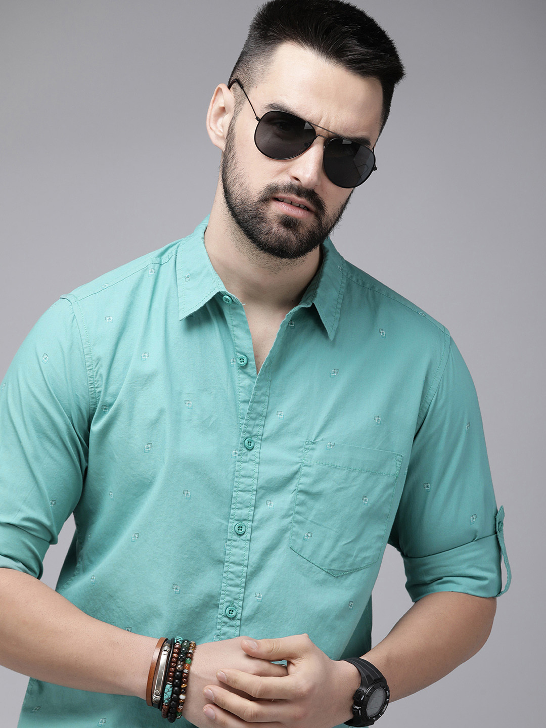 

The Roadster Life Co. Printed Pure Cotton Casual Shirt, Green