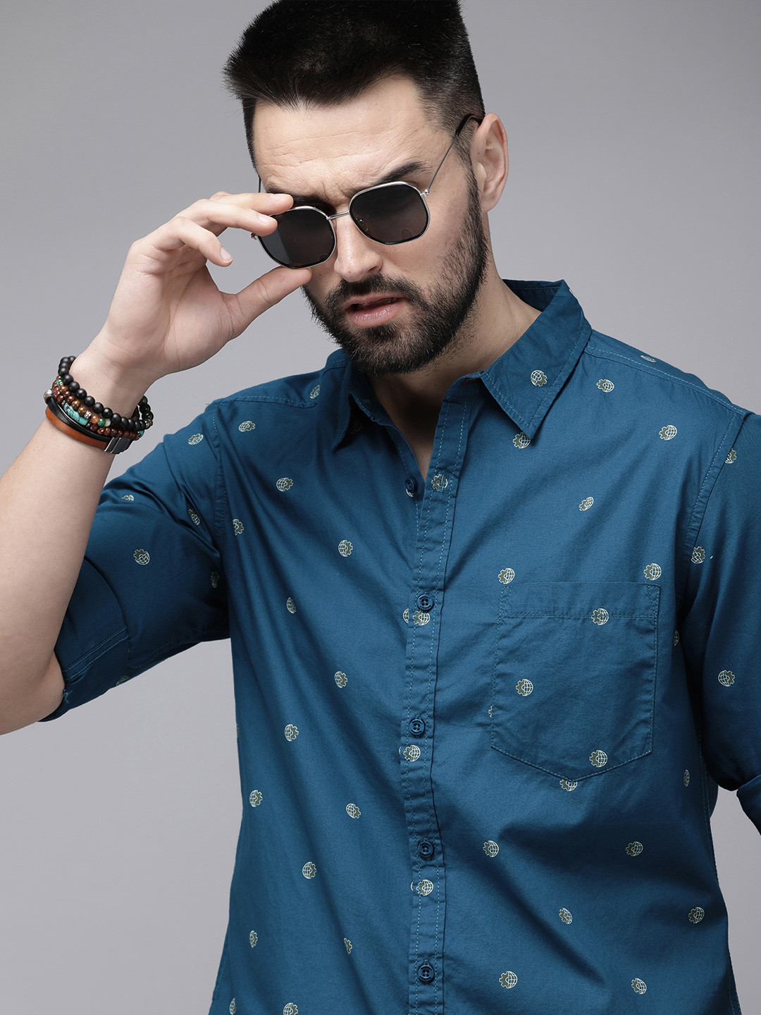 

The Roadster Life Co. Printed Pure Cotton Casual Shirt, Navy blue