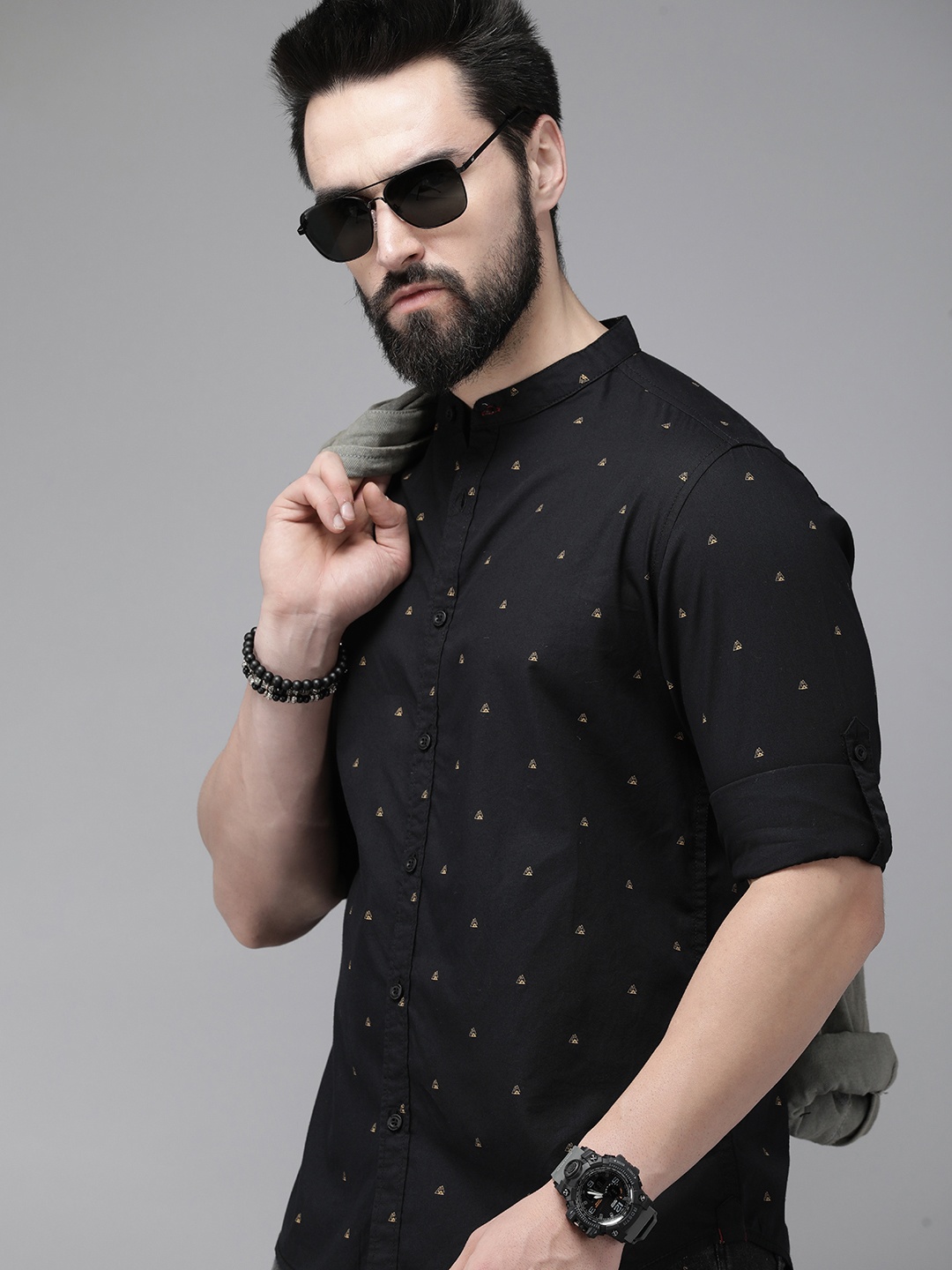 

The Roadster Life Co. Pure Cotton Printed Casual Shirt, Black