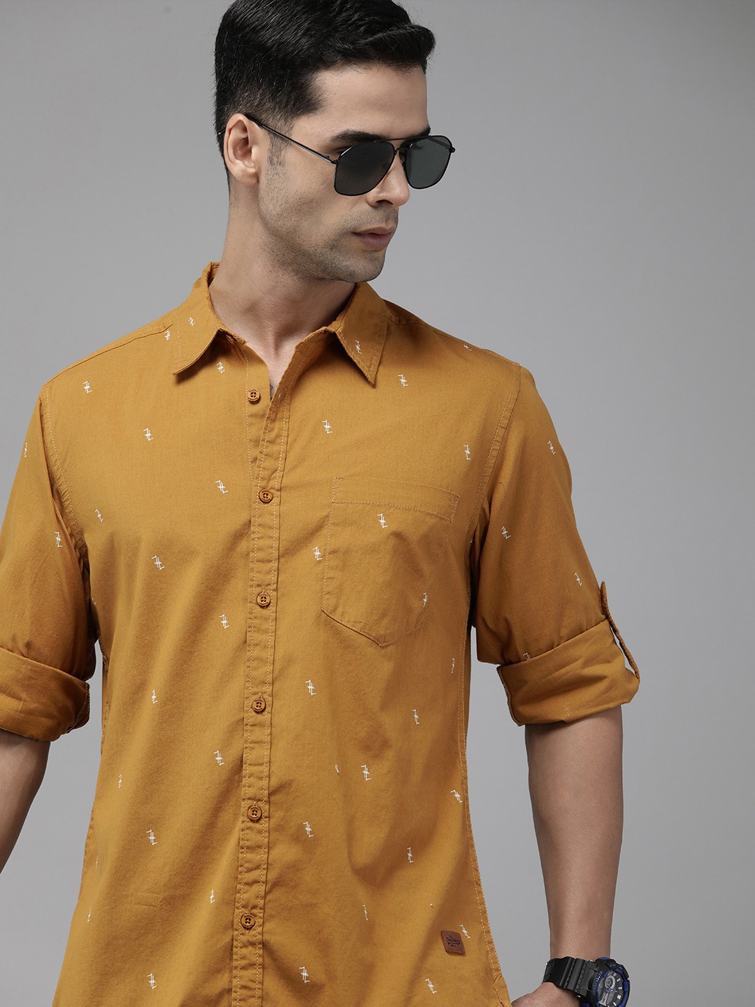 

The Roadster Life Co. Geometric Printed Pure Cotton Casual Shirt, Mustard