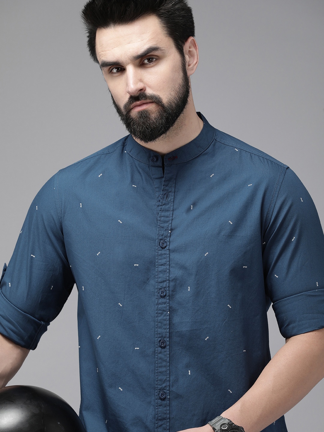 

The Roadster Life Co. Pure Cotton Printed Casual Shirt, Blue
