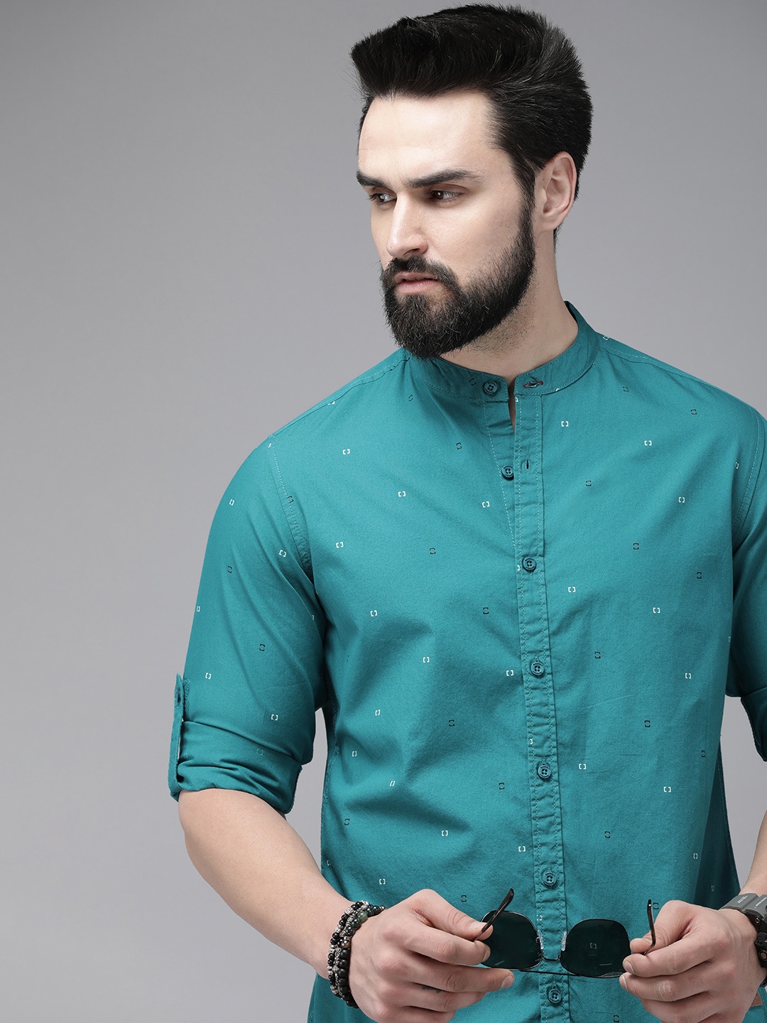 

The Roadster Life Co. Pure Cotton Printed Casual Shirt, Teal