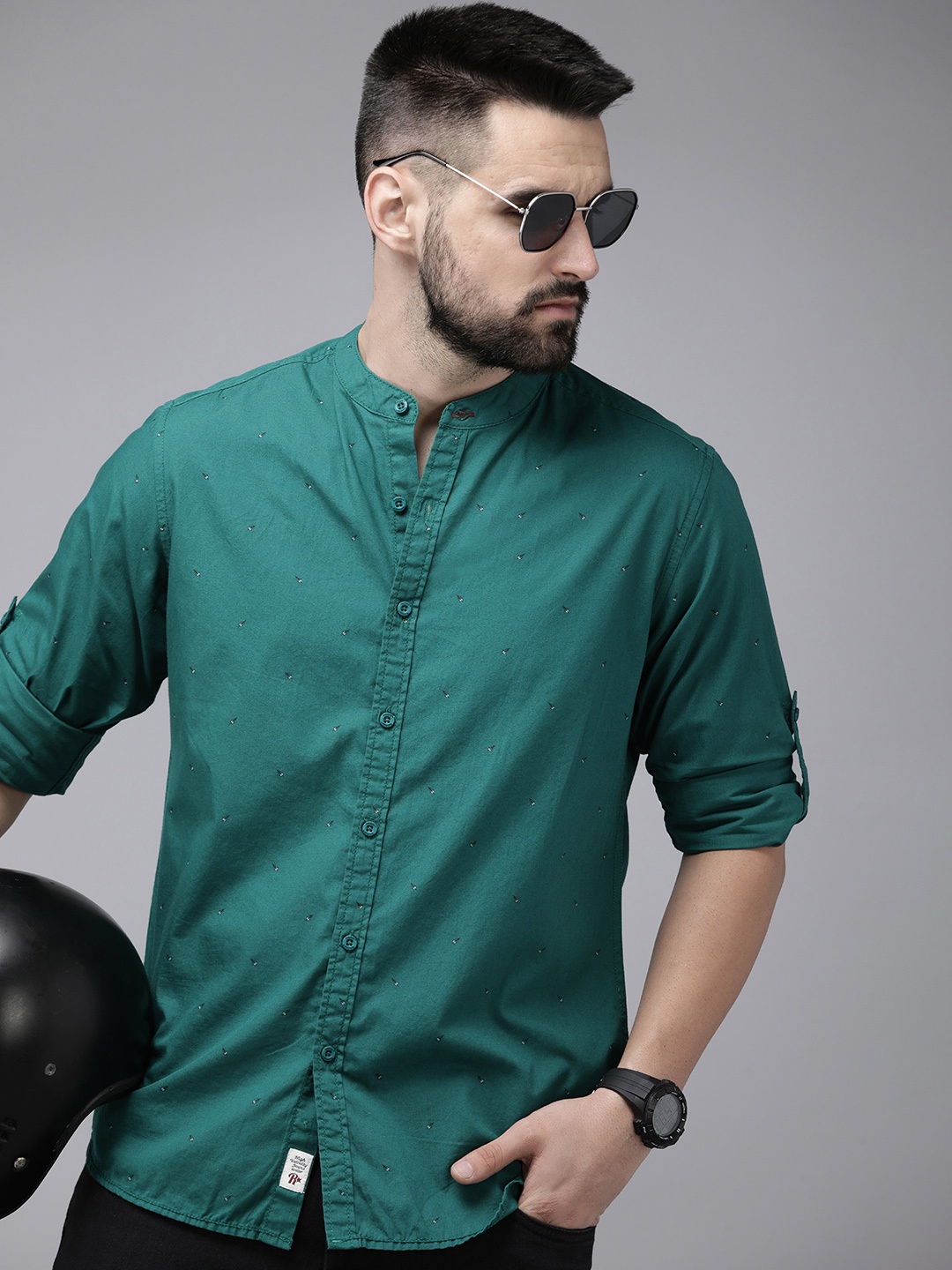 

The Roadster Life Co. Geometric Printed Pure Cotton Casual Shirt, Green