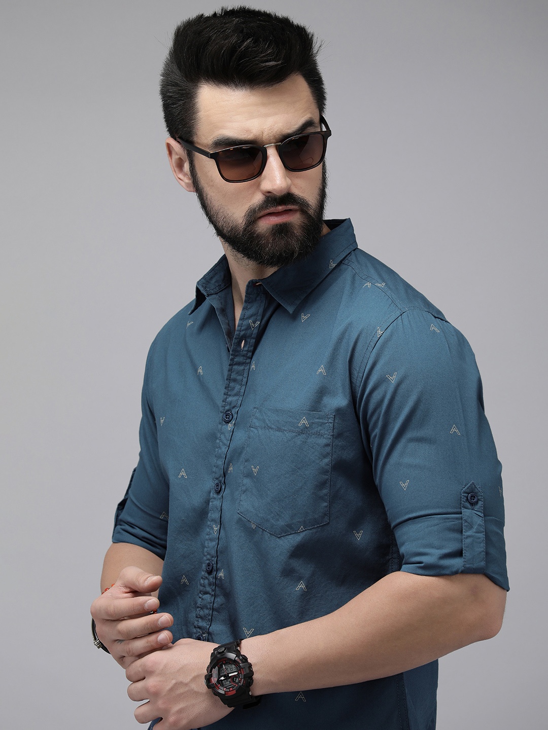 

The Roadster Lifestyle Co. Men Pure Cotton Typography Printed Casual Shirt, Blue