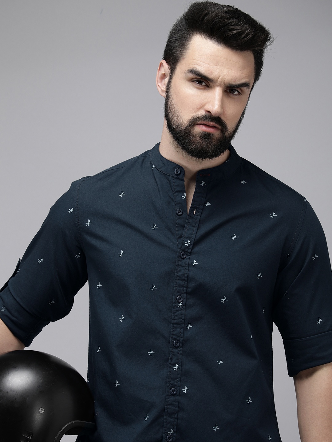 

The Roadster Life Co. Pure Cotton Printed Casual Shirt, Navy blue