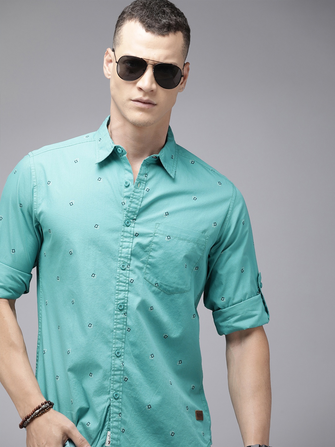 

The Roadster Life Co. Printed Pure Cotton Casual Shirt, Green