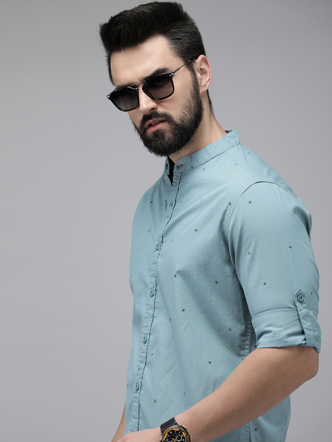

The Roadster Life Co. Pure Cotton Printed Casual Shirt, Blue