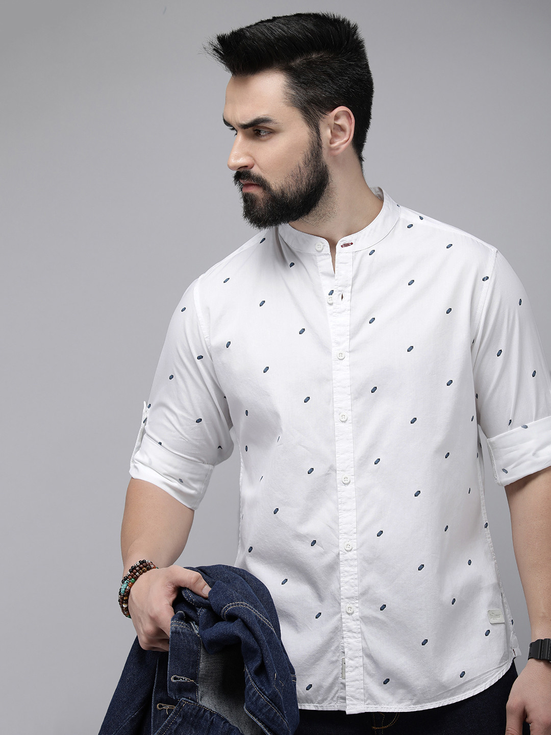 

The Roadster Life Co. Pure Cotton Printed Casual Shirt, White