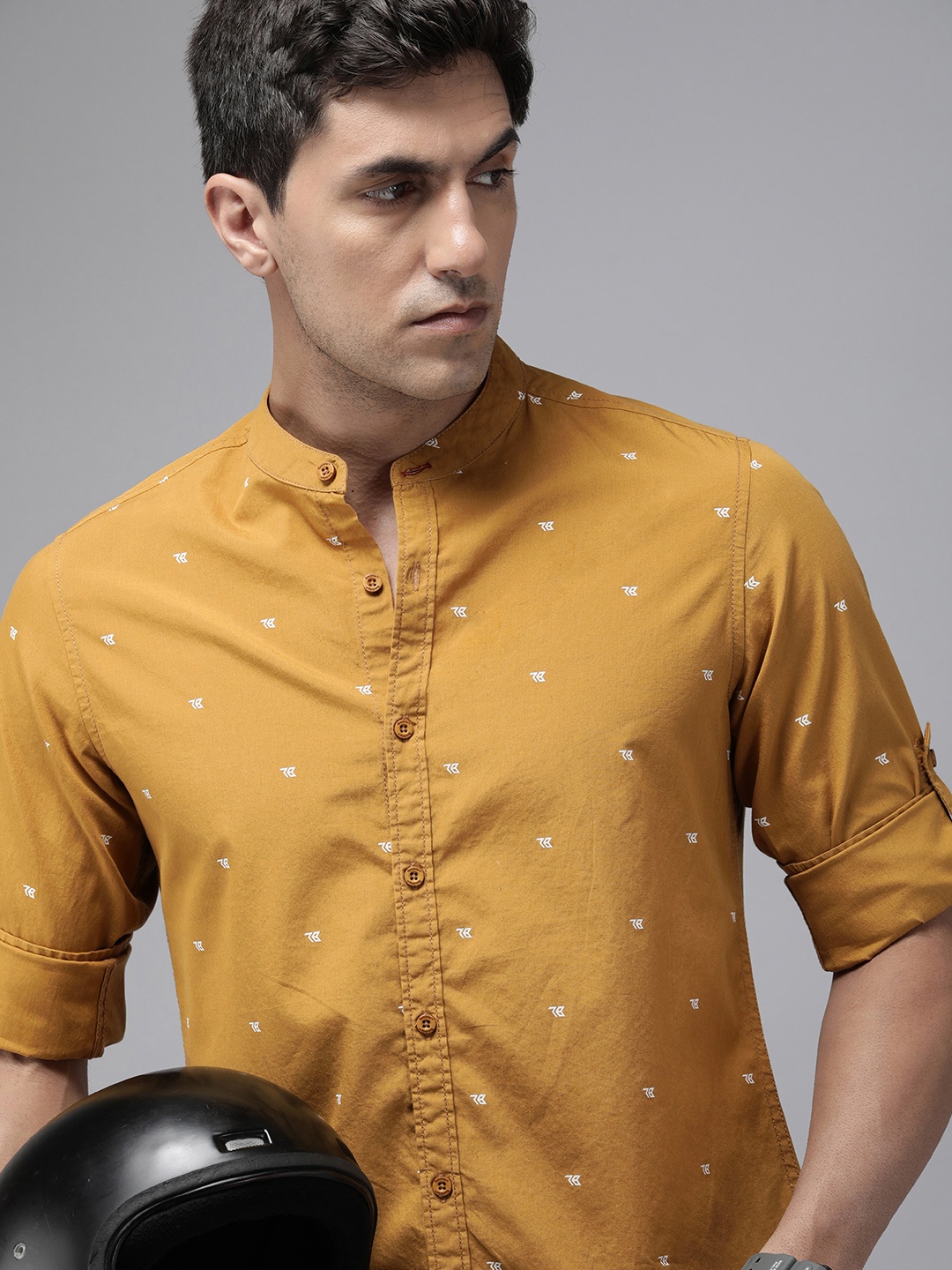 

The Roadster Lifestyle Co. Men Pure Cotton Opaque Printed Casual Shirt, Mustard