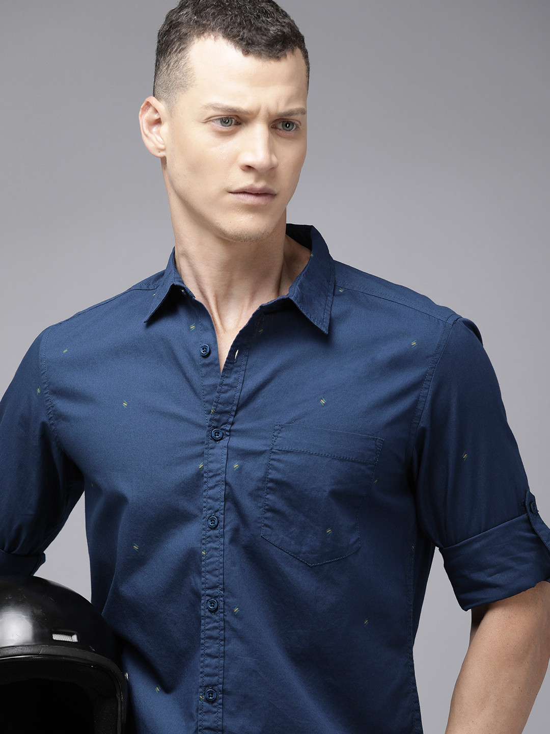 

The Roadster Life Co. Printed Pure Cotton Casual Shirt, Navy blue