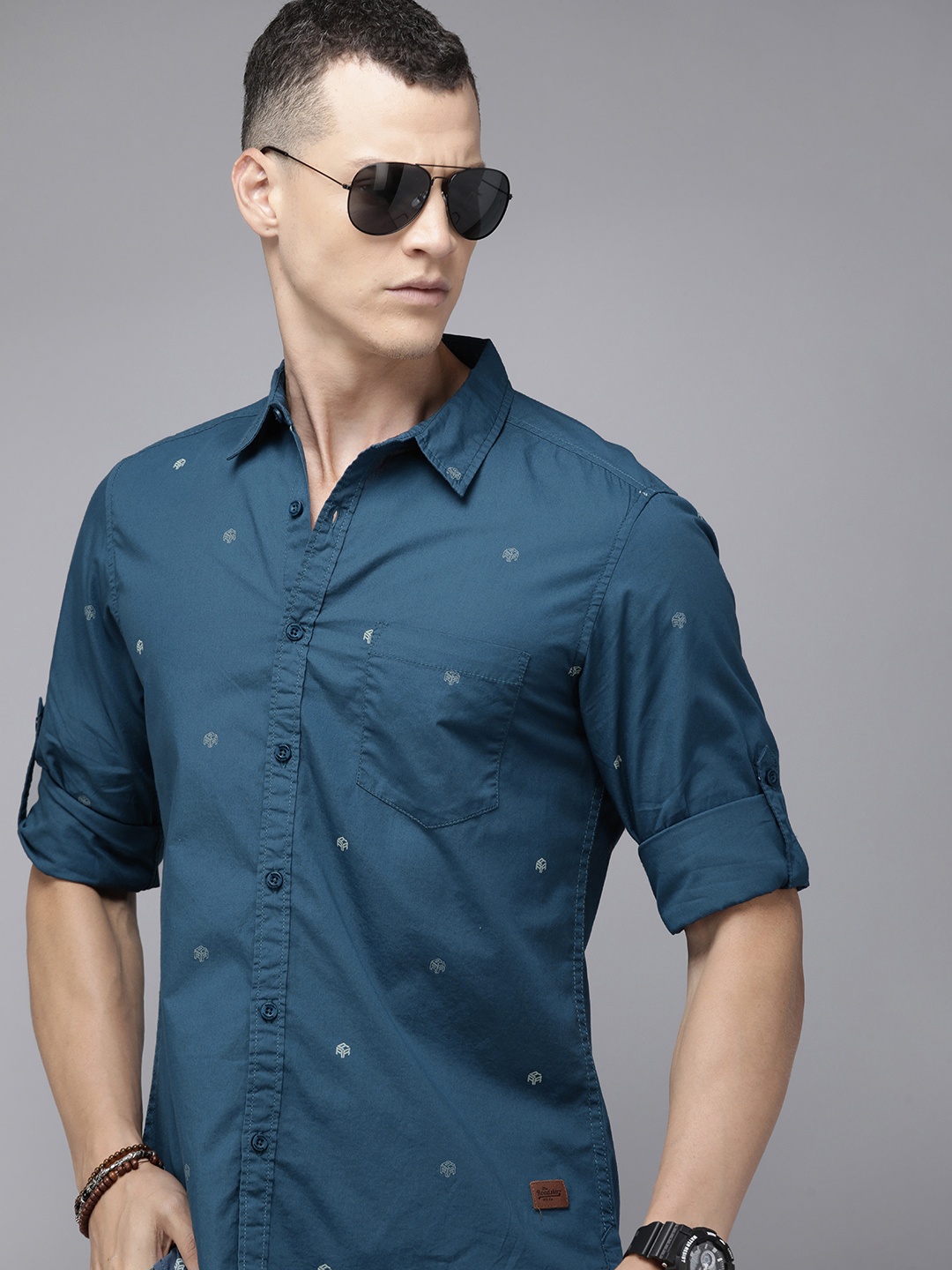 

The Roadster Life Co. Geometric Printed Pure Cotton Casual Shirt, Teal