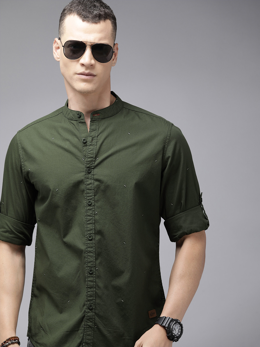

The Roadster Life Co. Printed Pure Cotton Casual Shirt, Olive