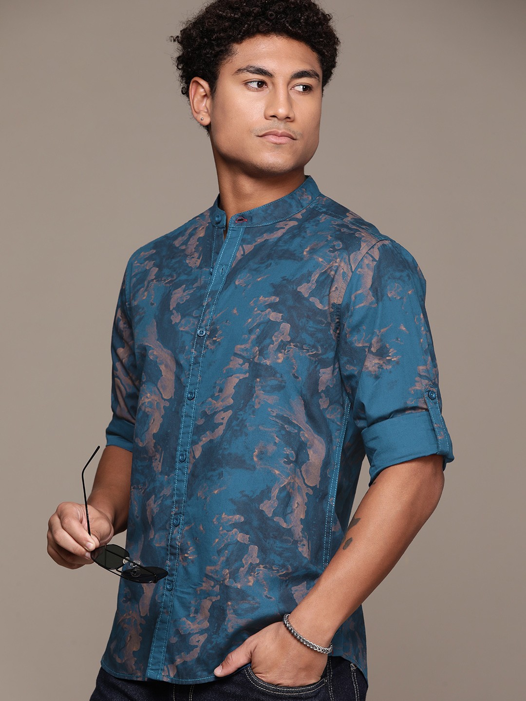 

The Roadster Lifestyle Co. Pure Cotton Printed Casual Shirt, Teal