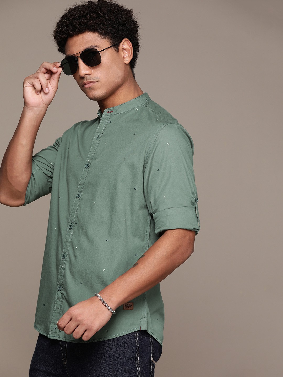 

The Roadster Lifestyle Co. Pure Cotton Printed Casual Shirt, Green