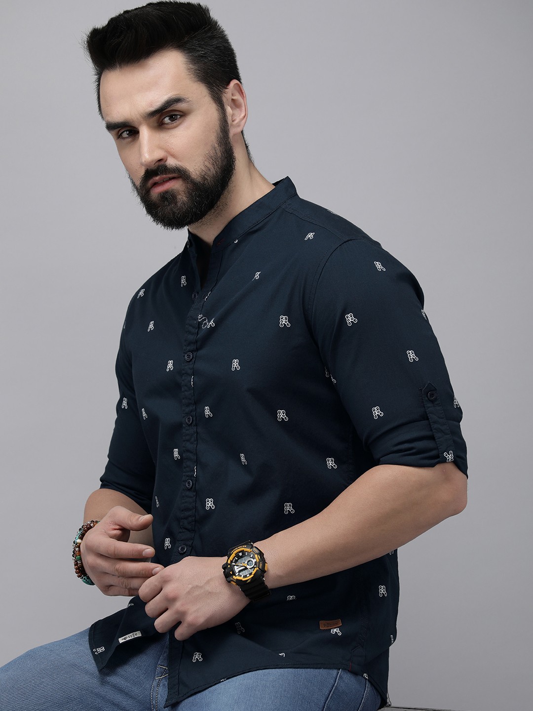 

Roadster Men Navy Blue Opaque Printed Casual Shirt